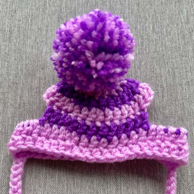 Handmade Chihuahua or Small Dog Pom Pom Hat Warm Lilac & Purple