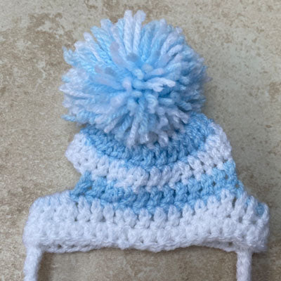 Handmade Chihuahua or Small Dog Pom Pom Hat White & Baby Blue