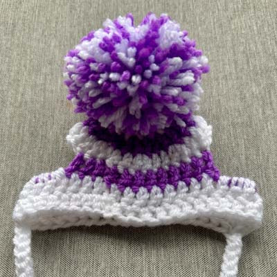 Handmade Chihuahua or Small Dog Pom Pom Hat White & Soft Purple