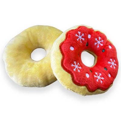 Christmas Design Red Frosted Donut Small Dog Plush Squeaky Toy