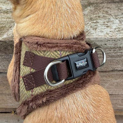 Tiny Trails Step In Country Green Tweed Fur Lined Puppy and Small Dog Harness by My Pup and Me