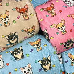 Chihuahua Print Blue Soft Cosy Fleece Blanket by My Chi and Me