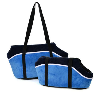 Padded Velvet Touch Travel Shoulder Bag Dog Carrier Blue