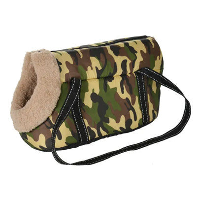 Pet Carrier Padded Faux Sheepskin Lined Travel Shoulder Bag Camouflage Design Dog Bag