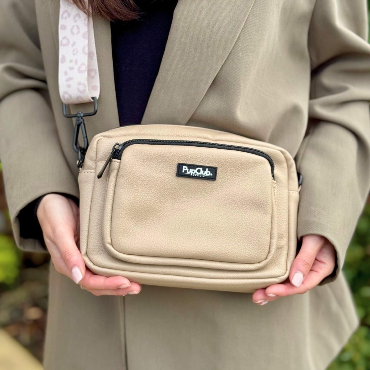 Crossbody Dog Walking Bag - Vegan Leather Tan