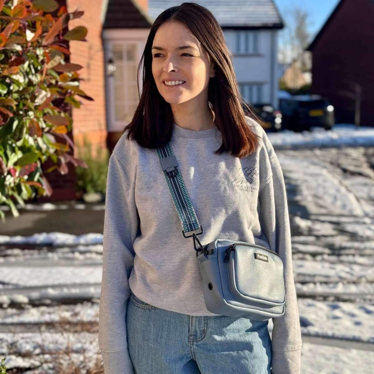 Crossbody Dog Walking Bag - Vegan Leather Slate Blue