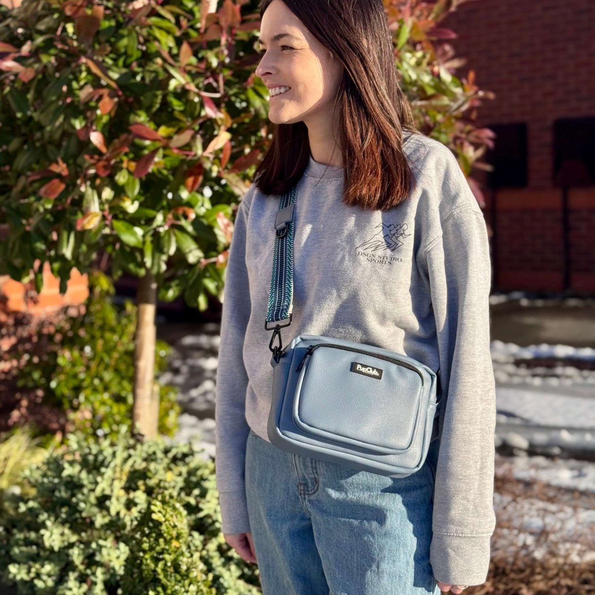 Crossbody Dog Walking Bag - Vegan Leather Slate Blue