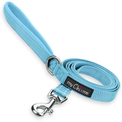 Tiny Trails Reflective 15mm Webbing Lead with Neoprene Handle Lining Baby Blue