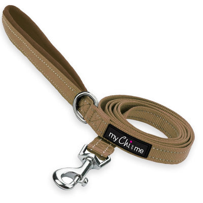 Tiny Trails Reflective 15mm Webbing Lead with Neoprene Handle Lining Latte