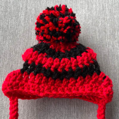 Handmade Chihuahua or Small Dog Pom Pom Hat Black and Red