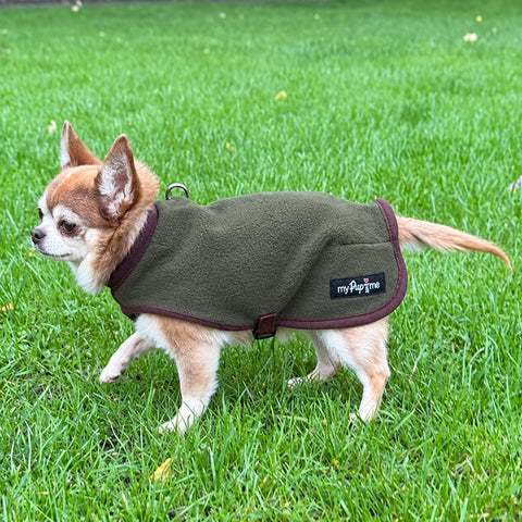 Tiny Toastie Water Repellent Fleece Dog Coat by My Pup and Me Hunter Green