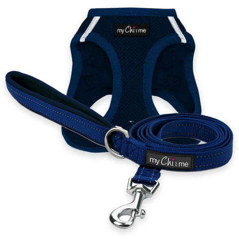 My Chi and Me Tiny Trails Step-In Air Mesh Harness and Lead Bundle – Navy