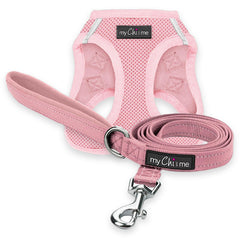 My Chi and Me Tiny Trails Step-In Air Mesh Harness and Lead Bundle – Pink