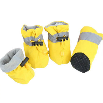 Warm Shower Resistant Unisex Adjustable Yellow Nylon Boot for Small Dogs