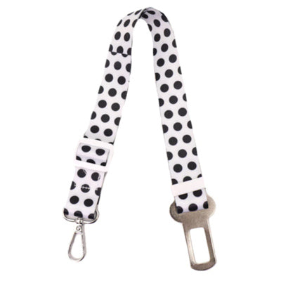Premium Dog Seat Belt With Clip White with Black Polka Dots