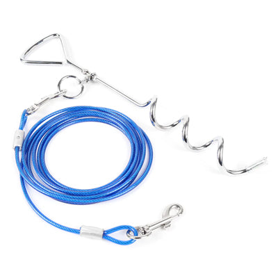 Steel Tie Out Cable and Stake Set for Dogs Blue