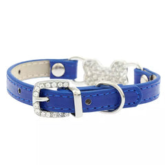 PU Leather Diamante Bones Dog Collar Extra Small Blue
