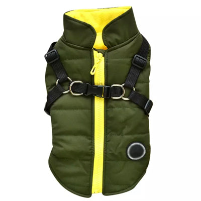 Trekker Scarfell Small Dog Coat Inbuilt Harness Green and Yellow