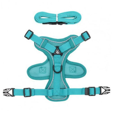 4 Point Adjustable Slipover Action Harness with Lead Set Aquamarine