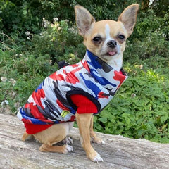 Premium Union Camouflage Red and Navy Water Resistant Padded Gilet Style Dog Coat