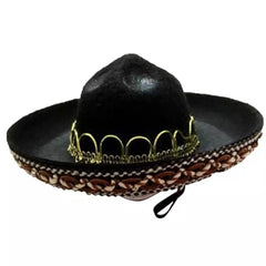 Chihuahua or Small Dog Black Mexican Sombrero Hat with Bobbles