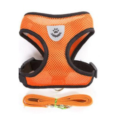 Breathable Mesh Chihuahua or Small Dog Harness and Lead Set Orange - 3 SIZES
