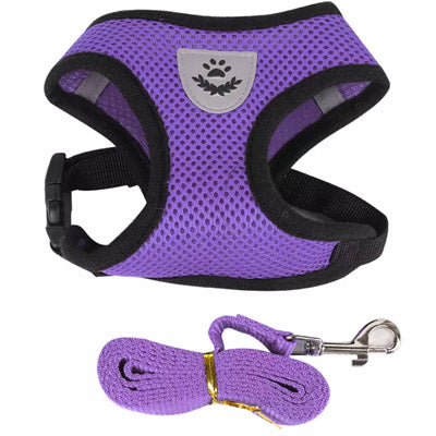 Breathable Mesh Chihuahua or Small Dog Harness and Lead Set Purple 3 Sizes