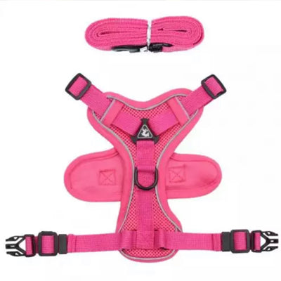 4 Point Adjustable Slipover Action Harness with Lead Set Hot Pink