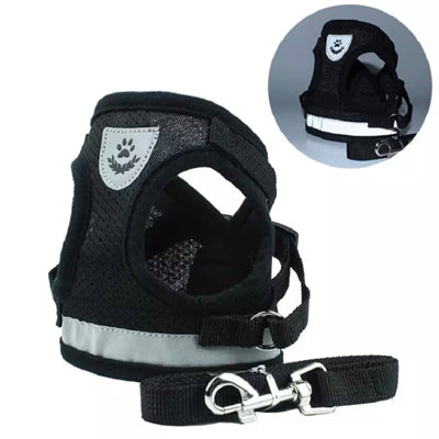 Small Dog Vest Harness and Lead Set Black Mesh Reflective - My Chi and Me