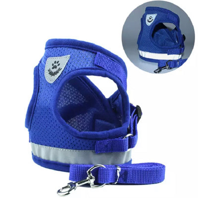 Small Dog Vest Harness and Lead Set Blue Mesh Reflective - My Chi and Me
