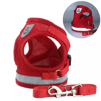 Small Dog Vest Harness and Lead Set Red Mesh Reflective - My Chi and Me