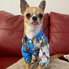 Blue Palms Hibiscus Print Hawaiian Shirt for Small Dogs