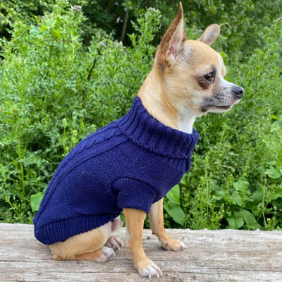 Small Dog Soft Navy Blue Cable Knit Chihuahua Puppy Jumper 5 SIZES Chihuahua Clothes and Accessories at My Chi and Me