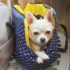 Padded Travel Shoulder Bag Dark Blue White Polka Dot Dog Carrier