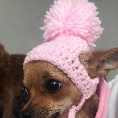 Small Dog Hand Knitted Chihuahua Hat with Pom Pom Girls 25 COLOURS Chihuahua Clothes and Accessories at My Chi and Me