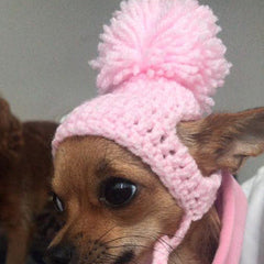 Small Dog Hand Knitted Chihuahua Hat with Pom Pom Girls 25 COLOURS Chihuahua Clothes and Accessories at My Chi and Me