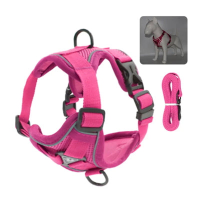 Tough 4 Point Adjustable Slipover Treks & Trails Action Harness Lead Set Hot Pink