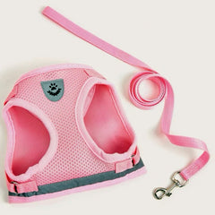 Small Dog Vest Harness and Lead Set Pink Mesh Reflective