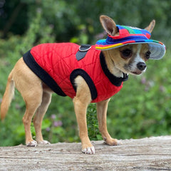 Water Resistant Padded Quilted Red Dog Gilet Chihuahua Clothes and Accessories at My Chi and Me