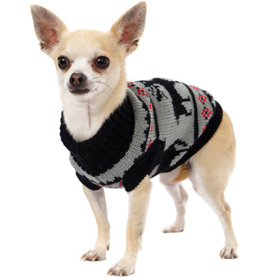 Urban Pup Chihuahua or Small Dog Nordic Christmas Jumper Black and Grey