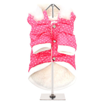 Chihuahua or Small Dog Pink Quilted Coat with White Hearts by Urban Pup
