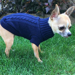 Small Dog Soft Navy Blue Cable Knit Chihuahua Puppy Jumper 5 SIZES Chihuahua Clothes and Accessories at My Chi and Me