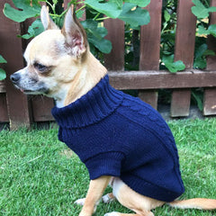 Small Dog Soft Navy Blue Cable Knit Chihuahua Puppy Jumper 5 SIZES Chihuahua Clothes and Accessories at My Chi and Me