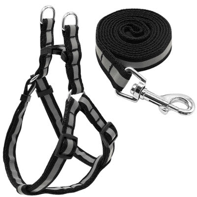 Reflective Chihuahua Harness and Lead Black Strong Webbing - My Chi and Me