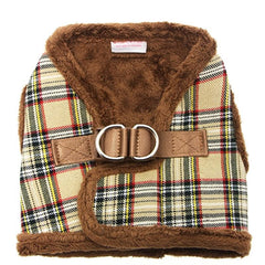 Urban Pup Faux Fur Lined Brown Tartan Small Dog Vest Harness - My Chi and Me