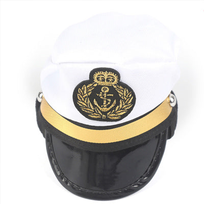 Chihuahua or Small Dog White and Black Captain's Hat with Gold Braid
