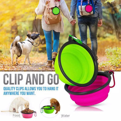 Clip and Go Travel Collapsible Water Bowl With Caribiner