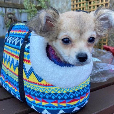 Pet Carrier Padded Faux Sheepskin Lined Travel Shoulder Bag Aztec Design Dog Bag