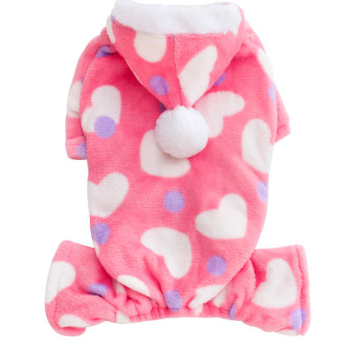 Chihuahua Puppy Fleece Onesie Style Pyjamas With Hood Hearts Print Chihuahua Clothes and Accessories at My Chi and Me