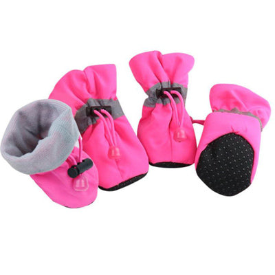 Warm Shower Resistant Unisex Adjustable Hot Pink Nylon Boot for Small Dogs